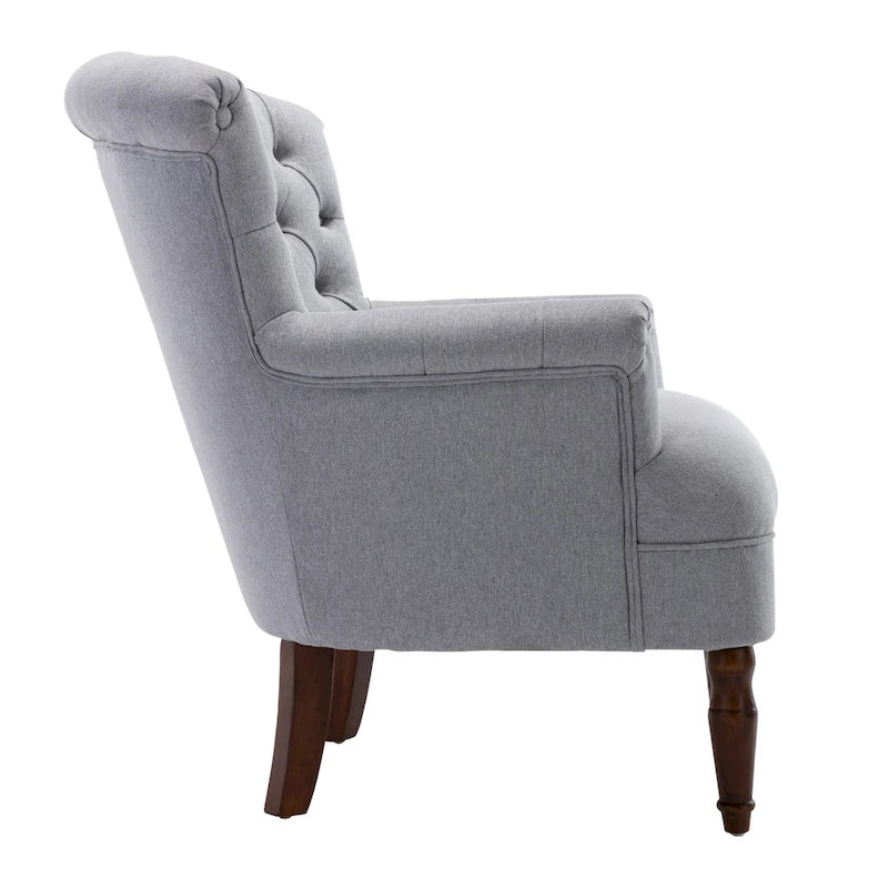 Fauteuil club capitonné en lin surdimensionné avec cadre en bois expresso