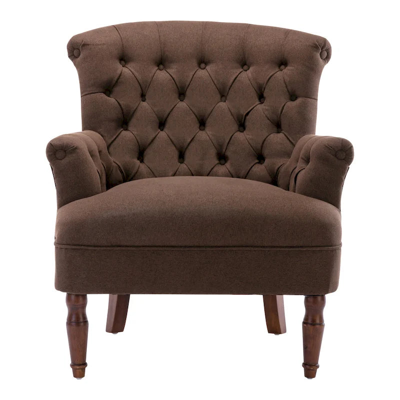 Fauteuil club capitonné en lin surdimensionné avec cadre en bois expresso