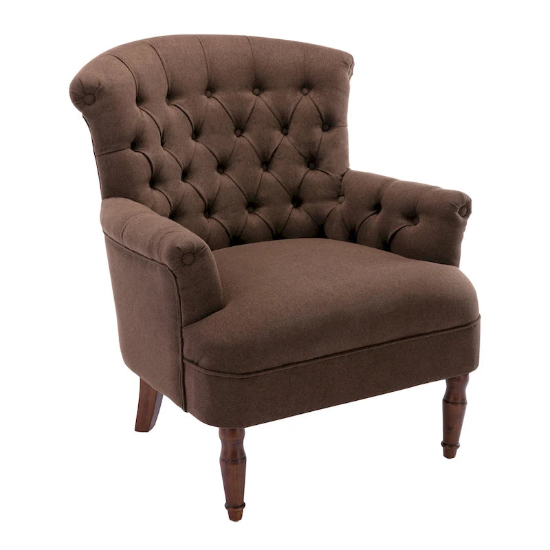 Fauteuil club capitonné en lin surdimensionné avec cadre en bois expresso