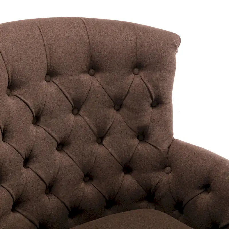 Fauteuil club capitonné en lin surdimensionné avec cadre en bois expresso