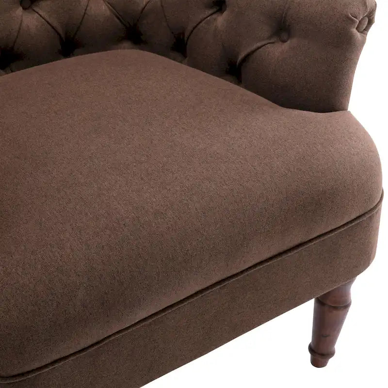 Fauteuil club capitonné en lin surdimensionné avec cadre en bois expresso
