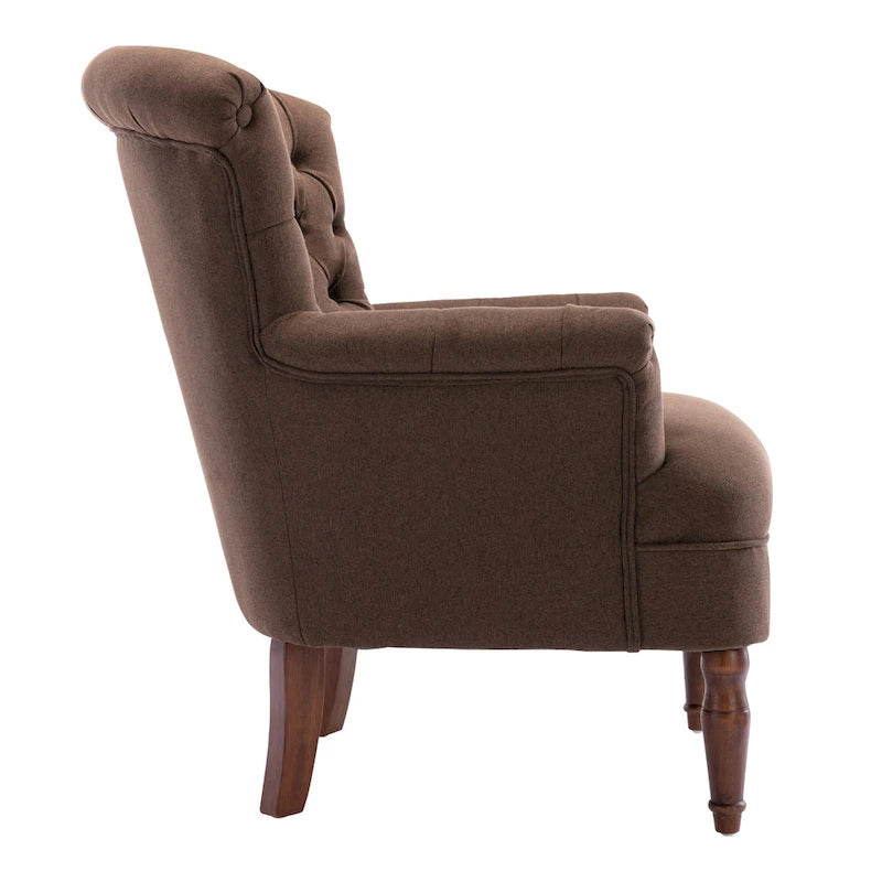 Fauteuil club capitonné en lin surdimensionné avec cadre en bois expresso