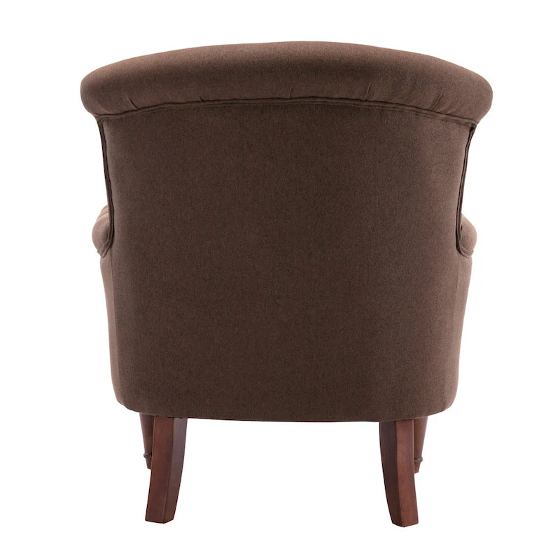 Fauteuil club capitonné en lin surdimensionné avec cadre en bois expresso