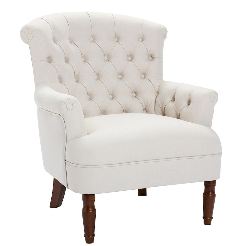 Fauteuil club capitonné en lin surdimensionné avec cadre en bois expresso