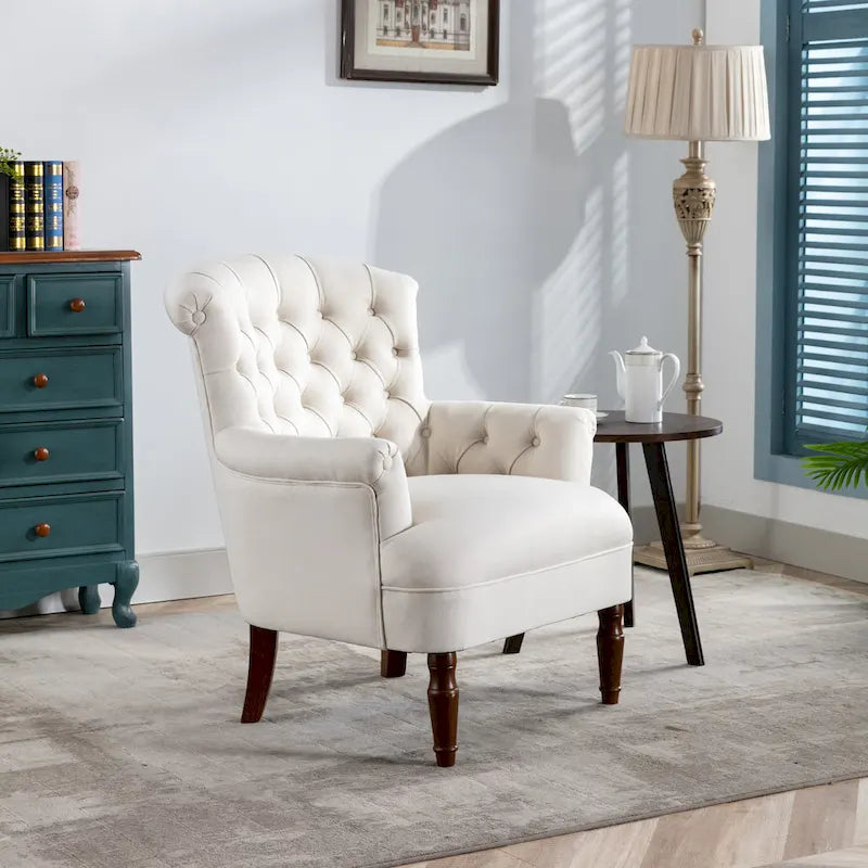 Fauteuil club capitonné en lin surdimensionné avec cadre en bois expresso