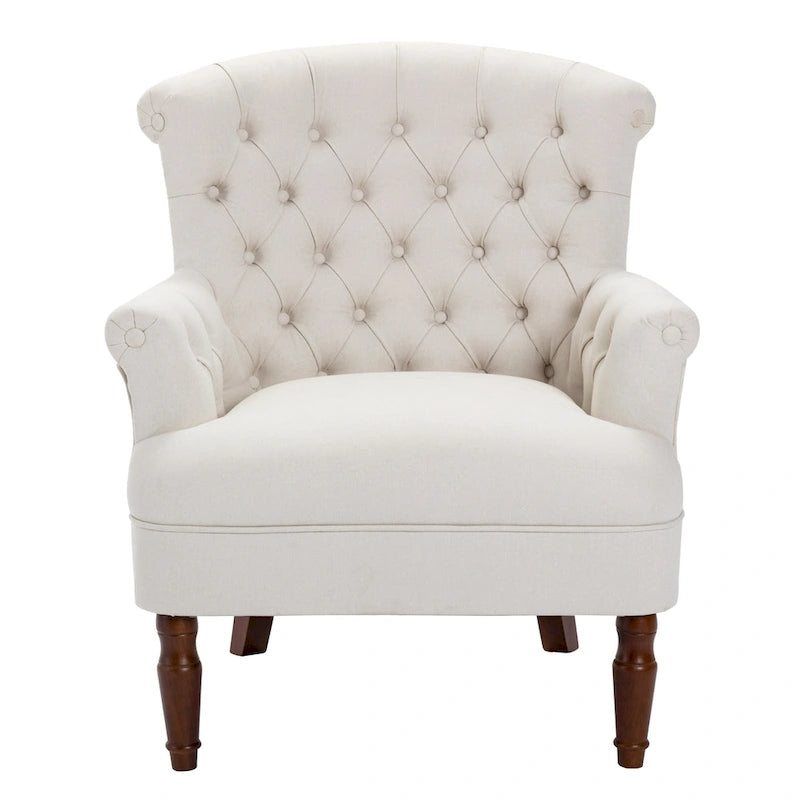 Fauteuil club capitonné en lin surdimensionné avec cadre en bois expresso