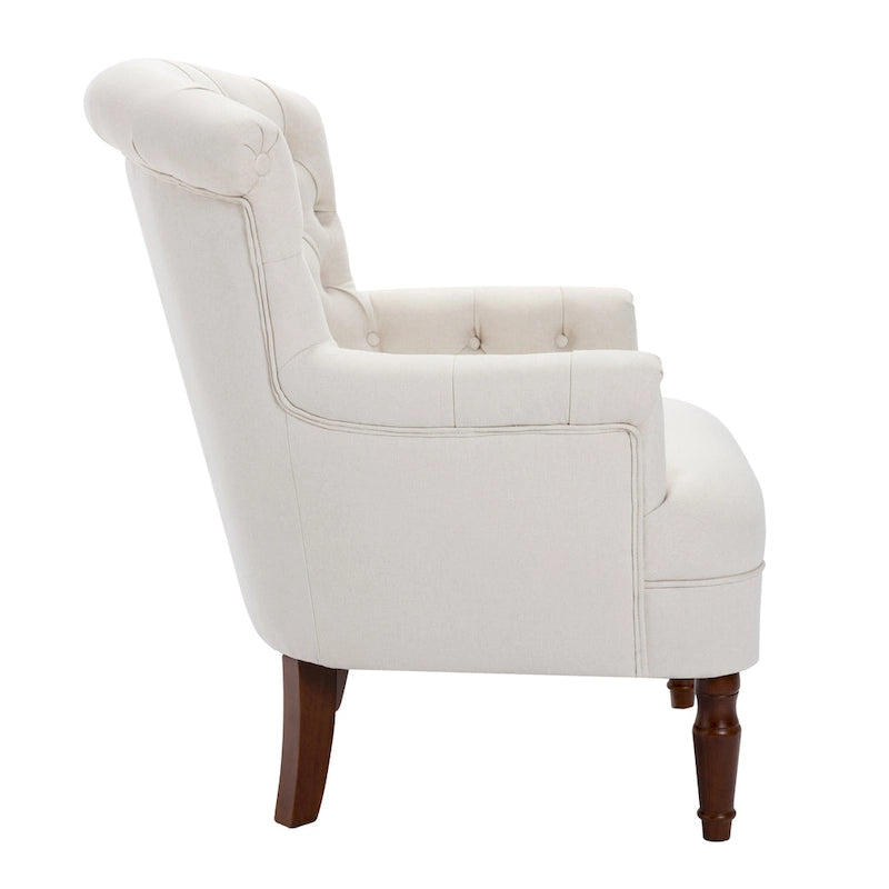 Fauteuil club capitonné en lin surdimensionné avec cadre en bois expresso