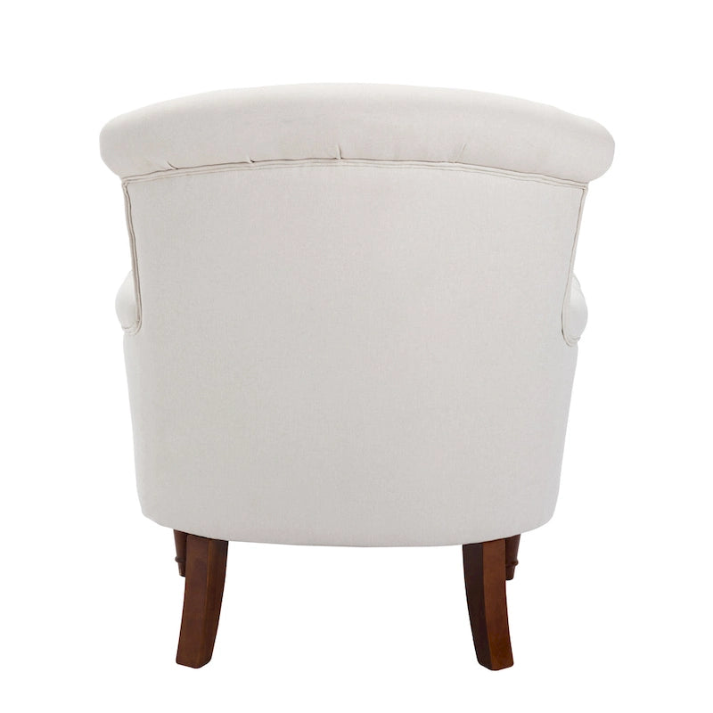 Fauteuil club capitonné en lin surdimensionné avec cadre en bois expresso
