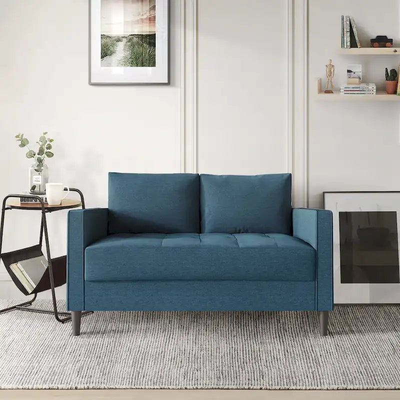 Causeuse minimaliste contemporaine en lin avec coussins amovibles