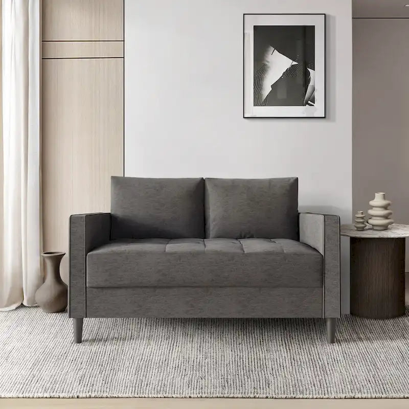 Causeuse minimaliste contemporaine en lin avec coussins amovibles