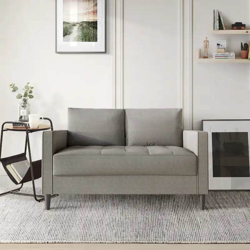 Causeuse minimaliste contemporaine en lin avec coussins amovibles