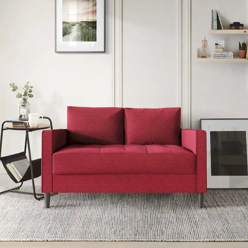 Causeuse minimaliste contemporaine en lin avec coussins amovibles