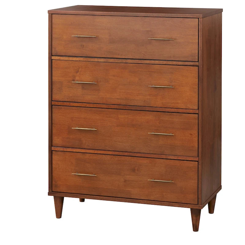 Commode à 4 tiroirs de style moderne du milieu du siècle avec poignées en laiton antique