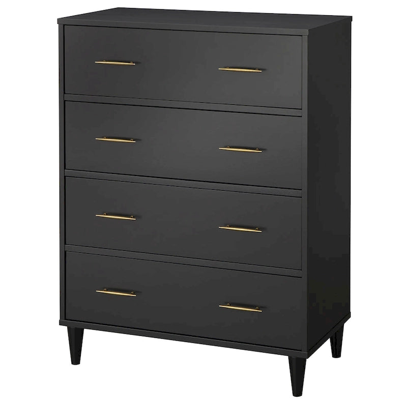 Commode à 4 tiroirs de style moderne du milieu du siècle avec poignées en laiton antique