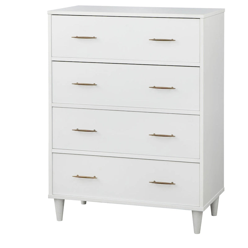 Commode à 4 tiroirs de style moderne du milieu du siècle avec poignées en laiton antique