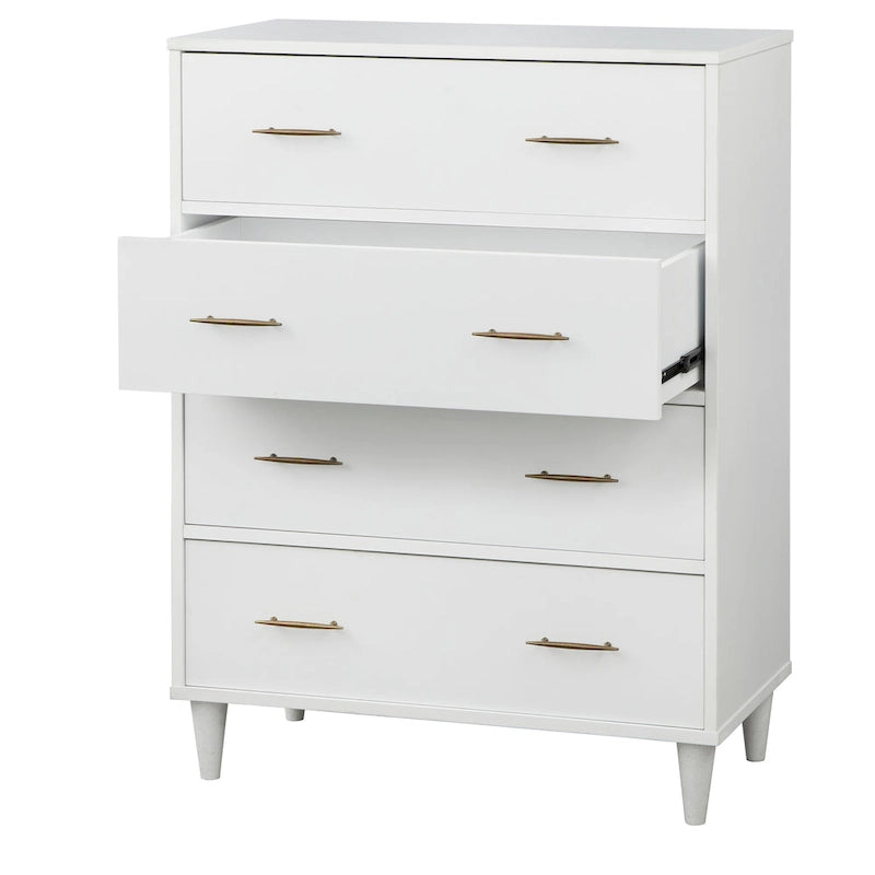 Commode à 4 tiroirs de style moderne du milieu du siècle avec poignées en laiton antique