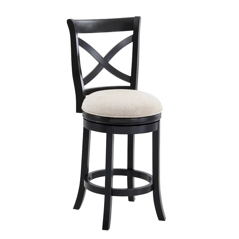 Tabouret de comptoir pivotant avec assise rembourrée et dossier en X