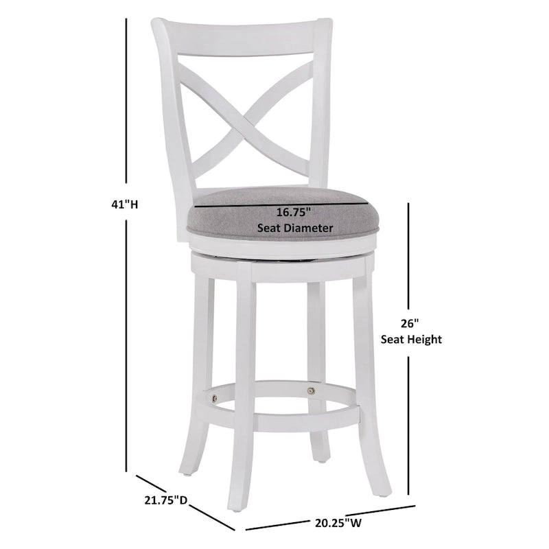 Tabouret de comptoir pivotant avec assise rembourrée et dossier en X