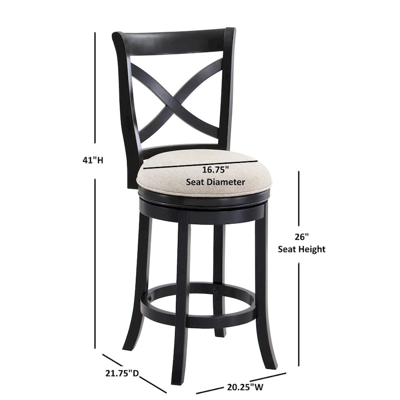 Tabouret de comptoir pivotant avec assise rembourrée et dossier en X