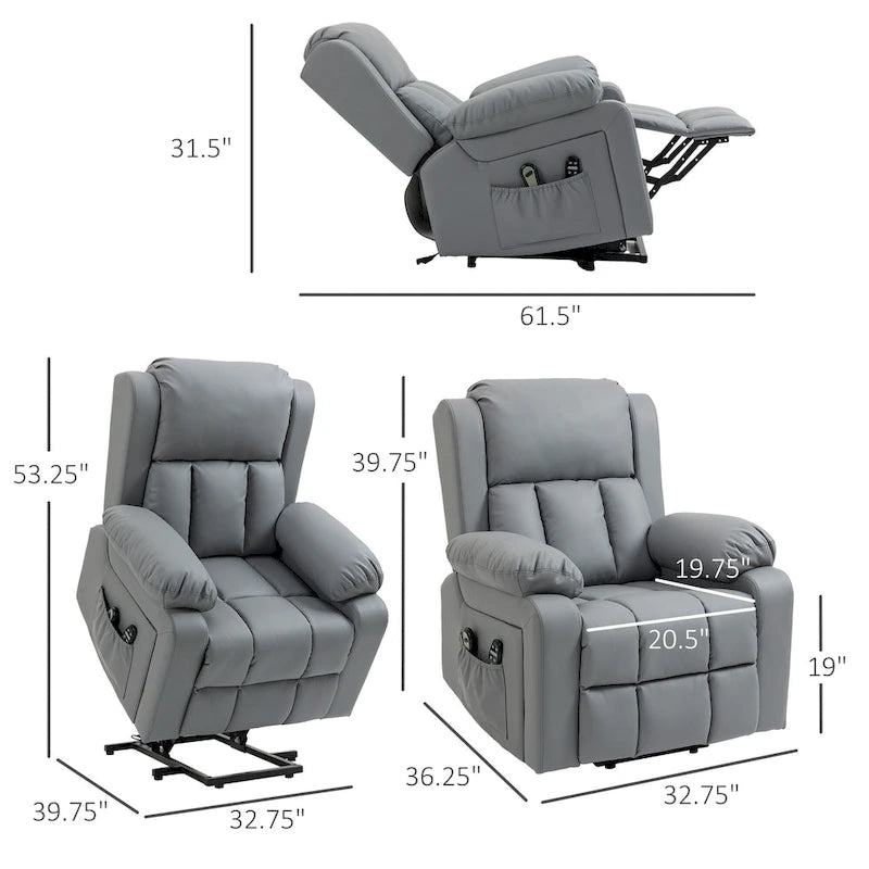 Fauteuil inclinable électrique avec fonction de levage, massage, chauffage et télécommande