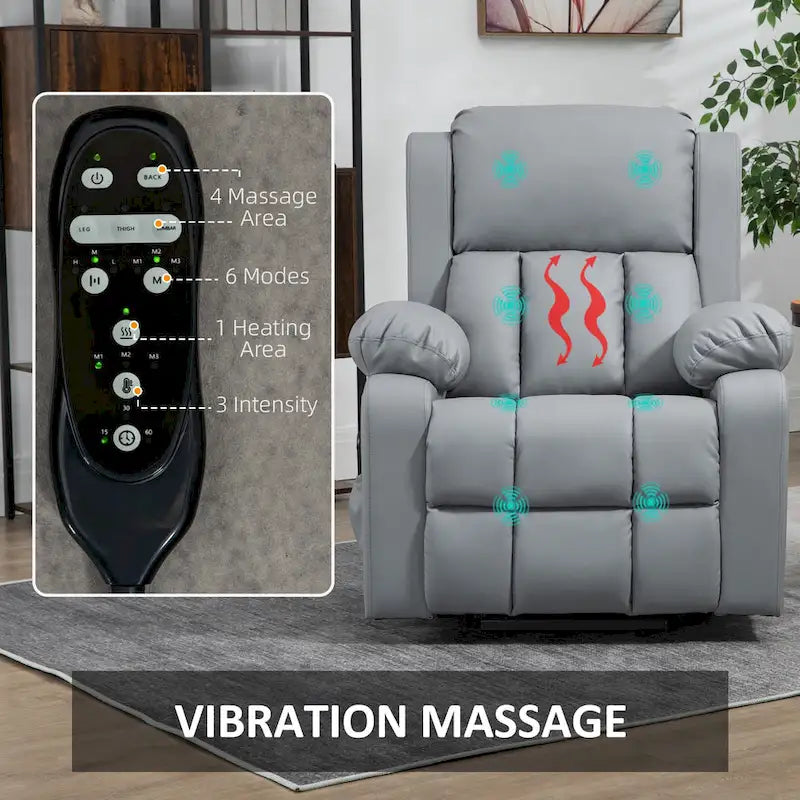 Fauteuil inclinable électrique avec fonction de levage, massage, chauffage et télécommande