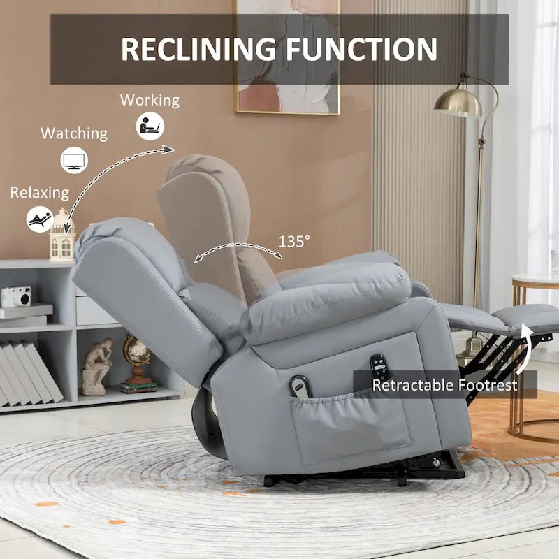 Fauteuil inclinable électrique avec fonction de levage, massage, chauffage et télécommande