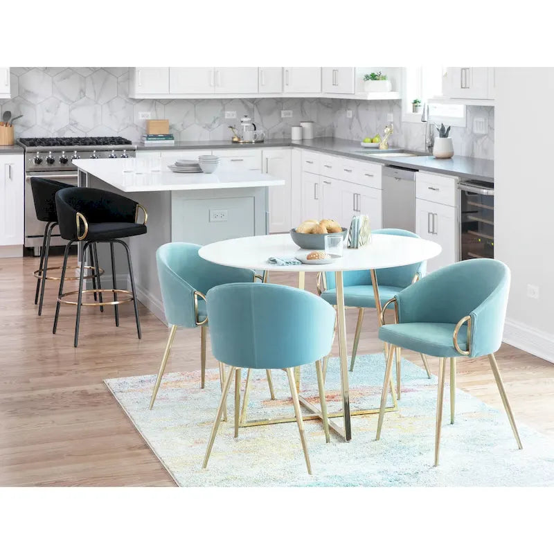 Chaise de salle à manger et d'appoint rembourrée avec pieds dorés – Velours ou similicuir