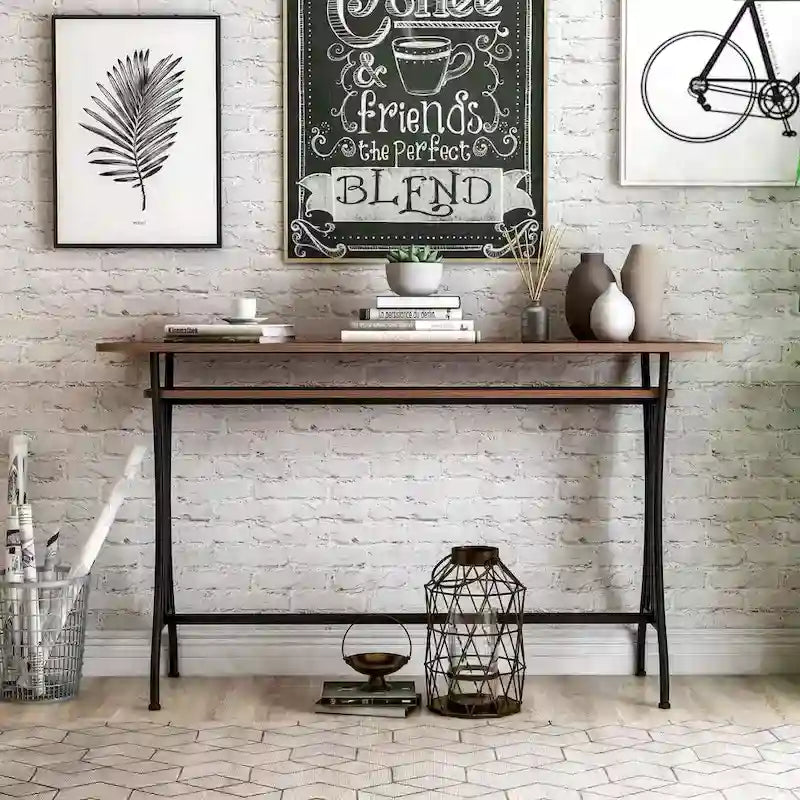 Table de bar industrielle de 152 cm avec cadre métallique et étagère en bois
