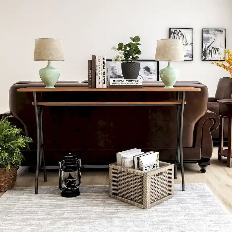 Table de bar industrielle de 152 cm avec cadre métallique et étagère en bois