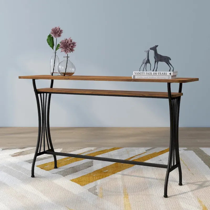 Table de bar industrielle de 152 cm avec cadre métallique et étagère en bois