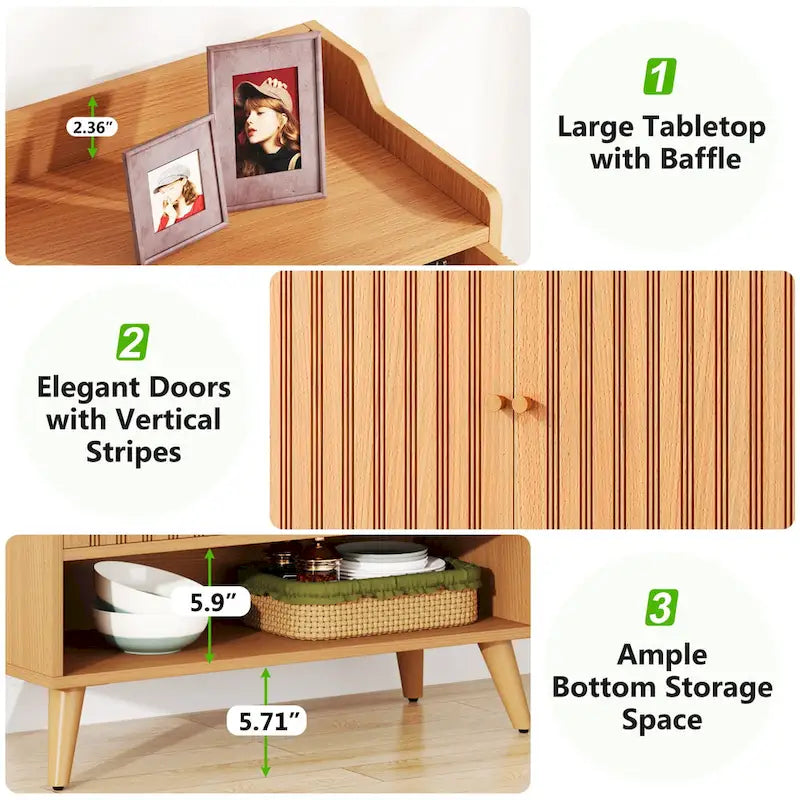 Buffet de rangement moderne avec 2 portes et étagères réglables