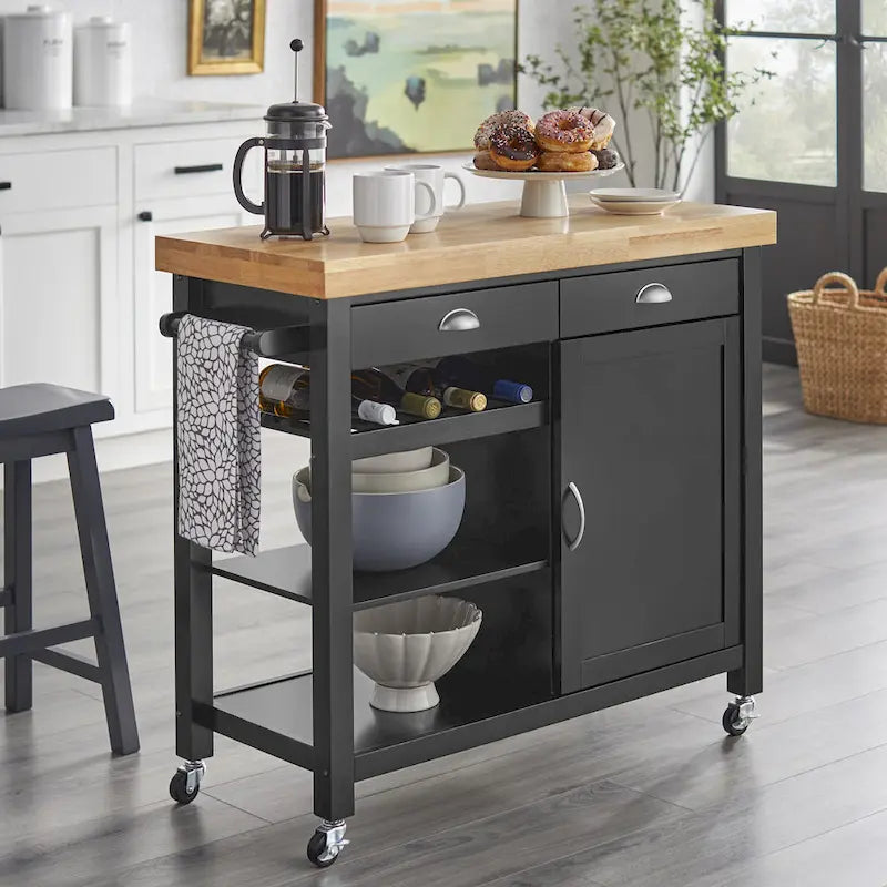Simple Living Martha Rolling Rubberwood Kitchen Cart