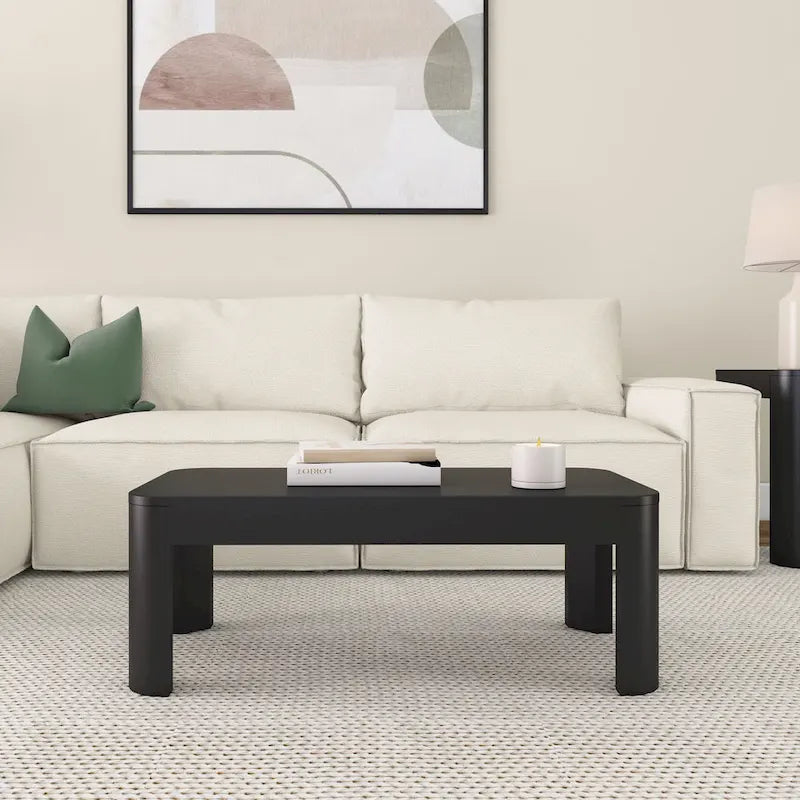 Table basse rectangulaire en pin massif à bords arrondis