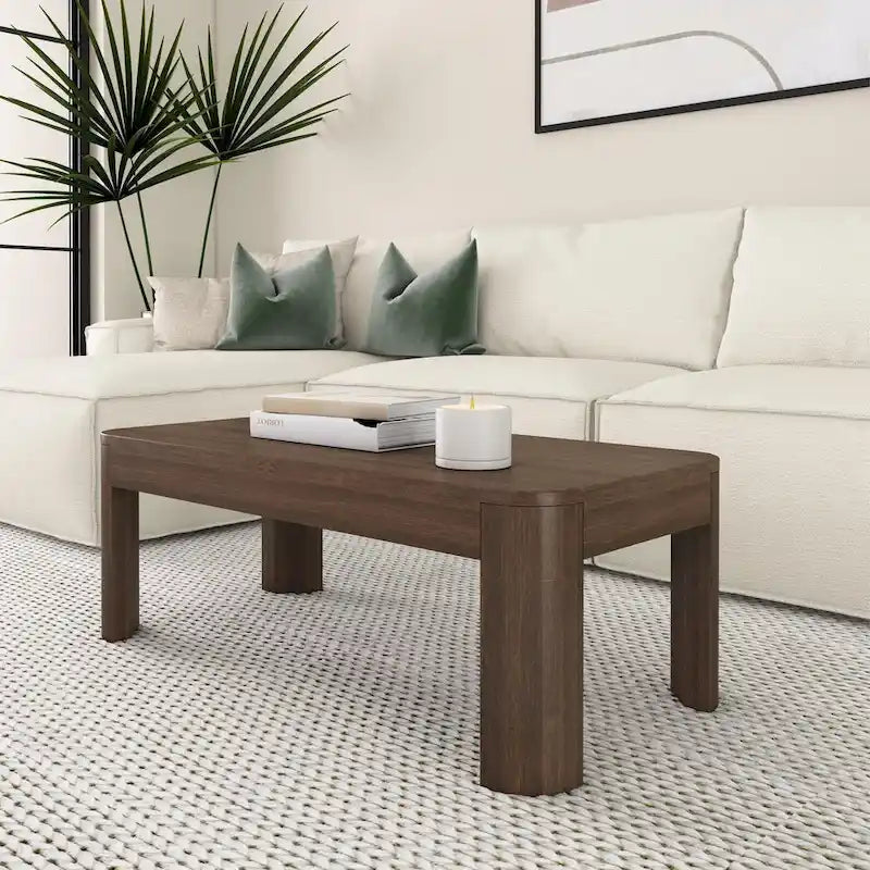 Table basse rectangulaire en pin massif à bords arrondis