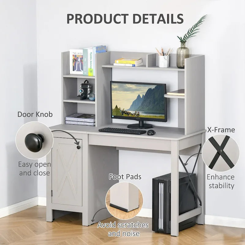 Bureau d'ordinateur de ferme avec étagères et armoire de rangement