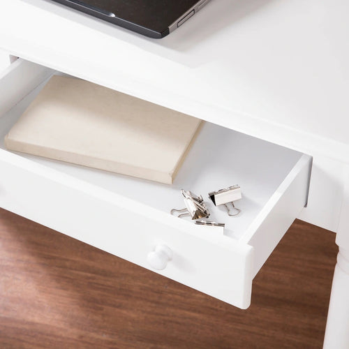 Bureau classique à 2 tiroirs avec pieds tournés, blanc