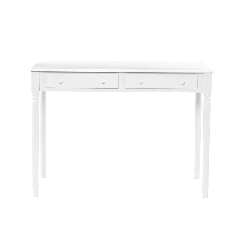 Bureau classique à 2 tiroirs avec pieds tournés, blanc
