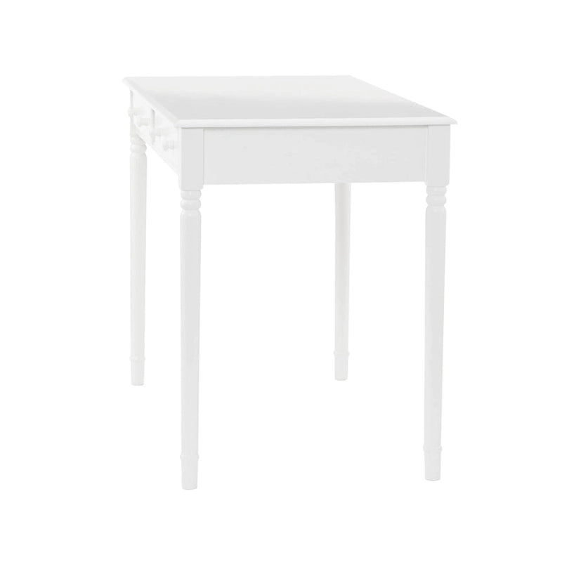 Bureau classique à 2 tiroirs avec pieds tournés, blanc