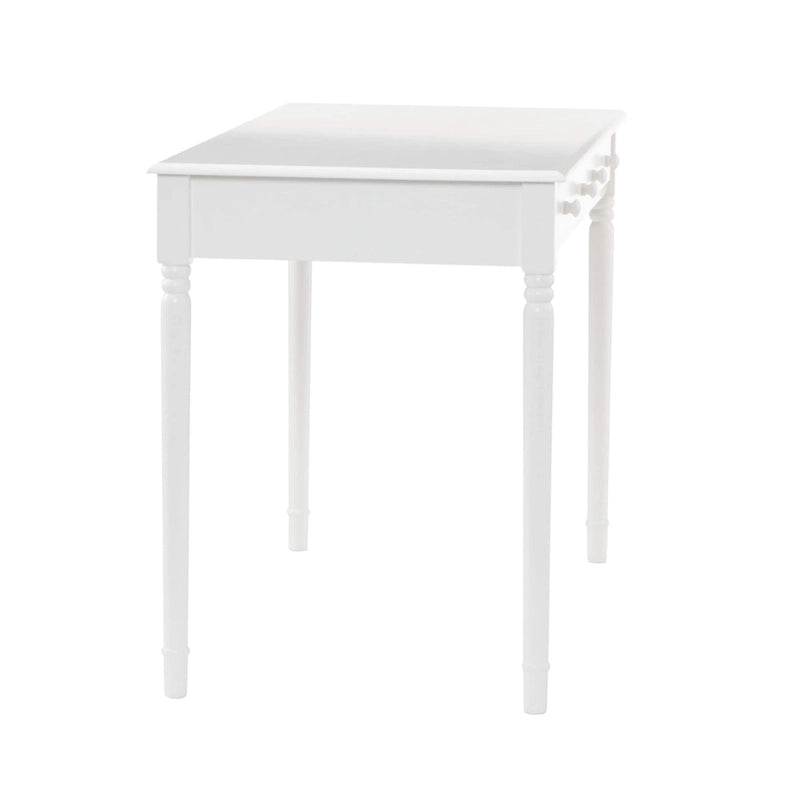 Bureau classique à 2 tiroirs avec pieds tournés, blanc