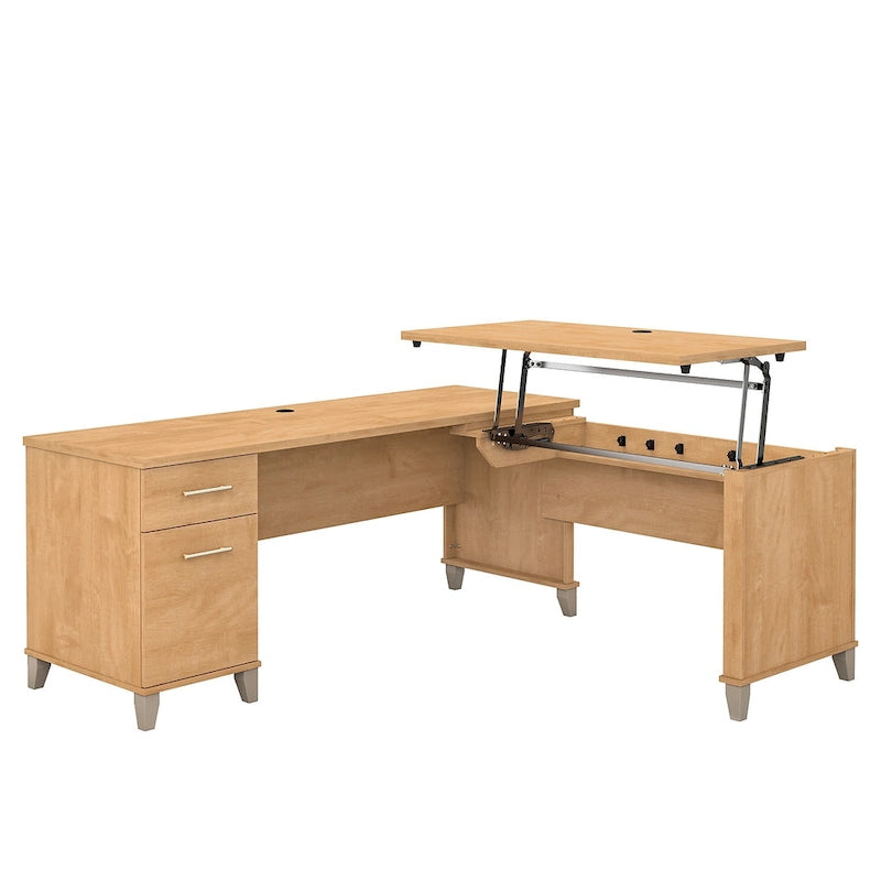 Bureau en L 72W 3 positions assis-debout avec tiroir classeur