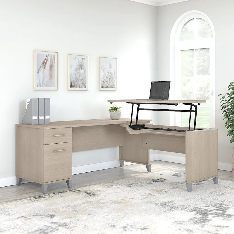 Bureau en L 72W 3 positions assis-debout avec tiroir classeur