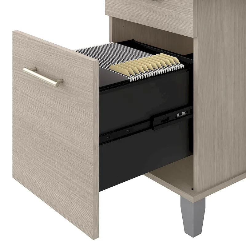Bureau en L 72W 3 positions assis-debout avec tiroir classeur