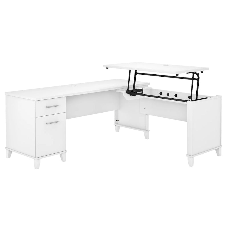 Bureau en L 72W 3 positions assis-debout avec tiroir classeur
