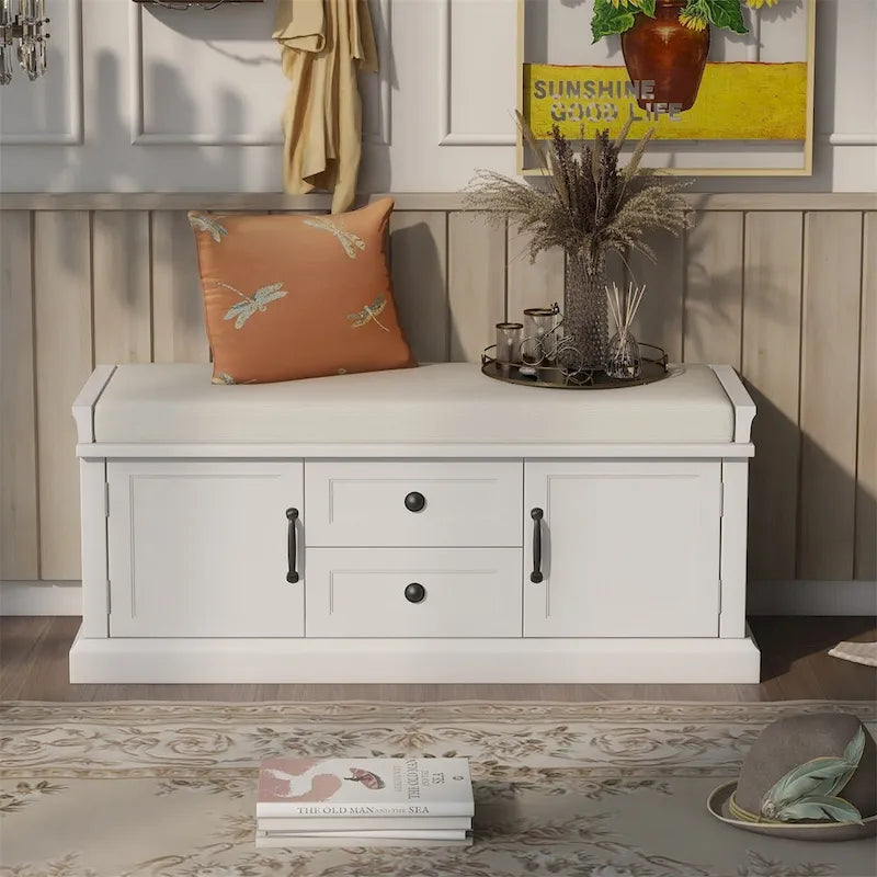 Banc de rangement pour entrée avec coussin amovible