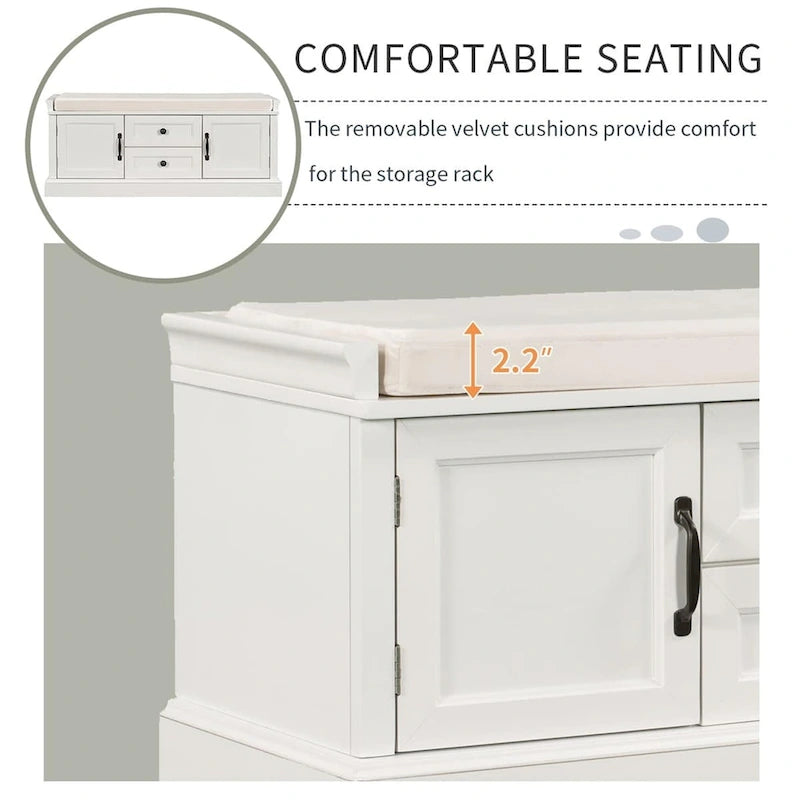 Banc de rangement pour entrée avec coussin amovible