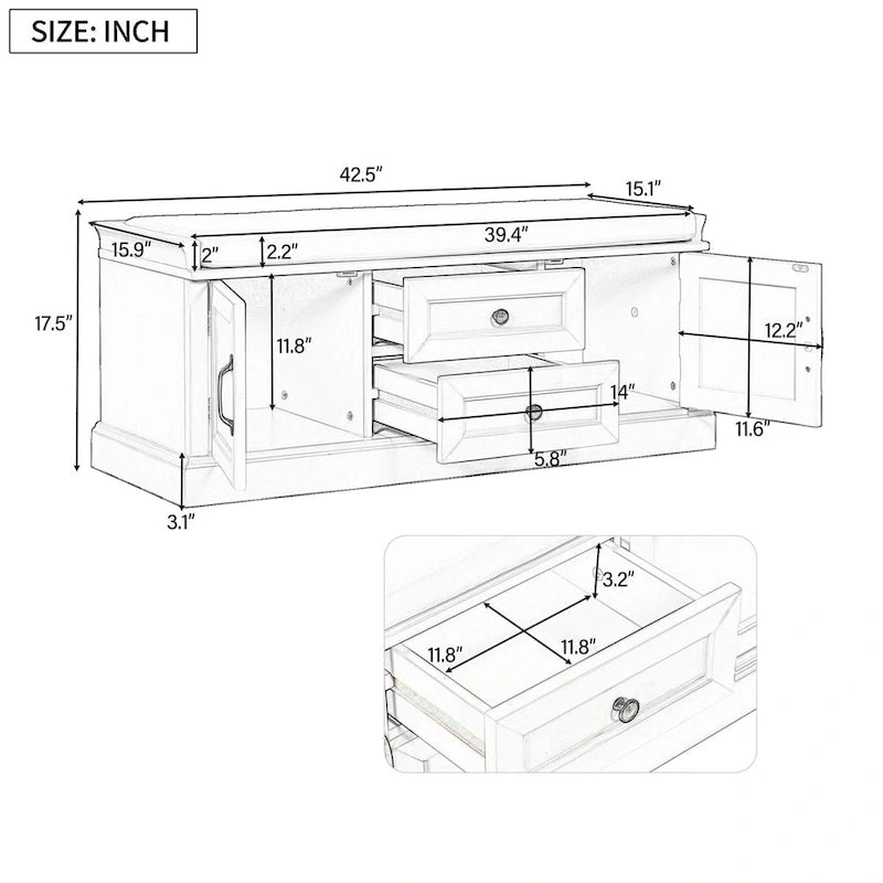 Banc de rangement pour entrée avec coussin amovible