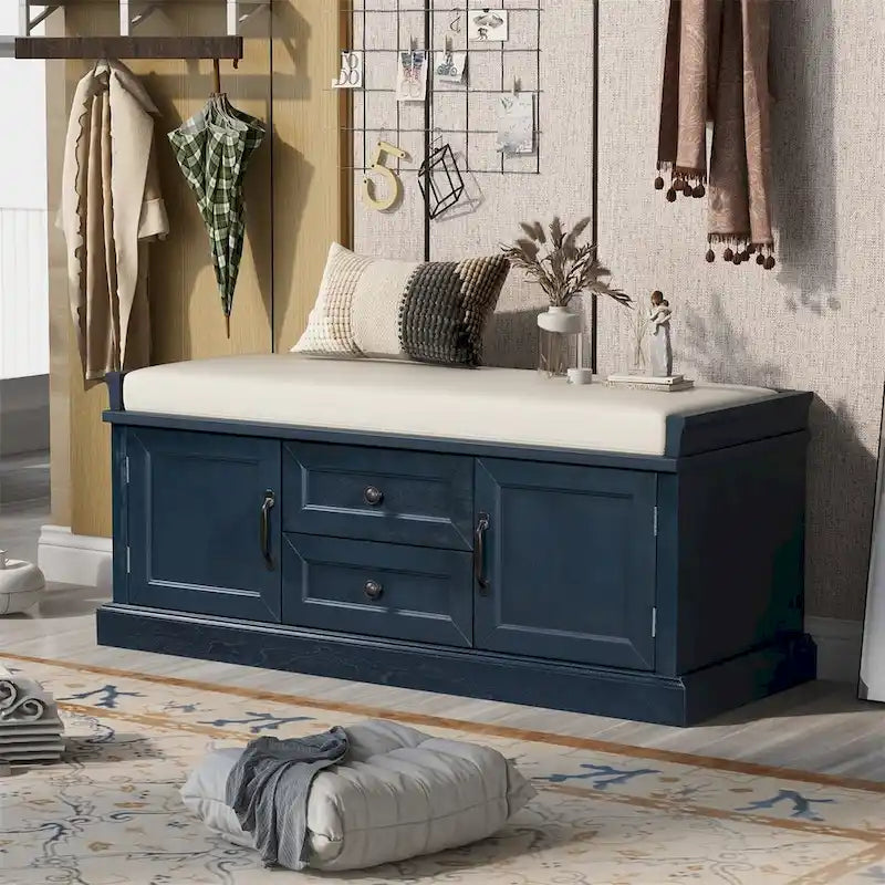 Banc de rangement pour entrée avec coussin amovible