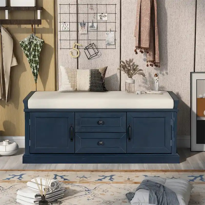 Banc de rangement pour entrée avec coussin amovible