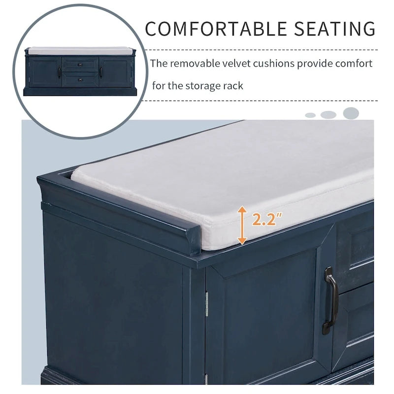 Banc de rangement pour entrée avec coussin amovible