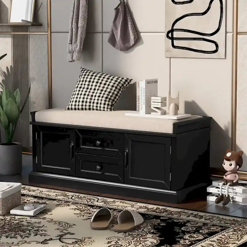Banc de rangement pour entrée avec coussin amovible